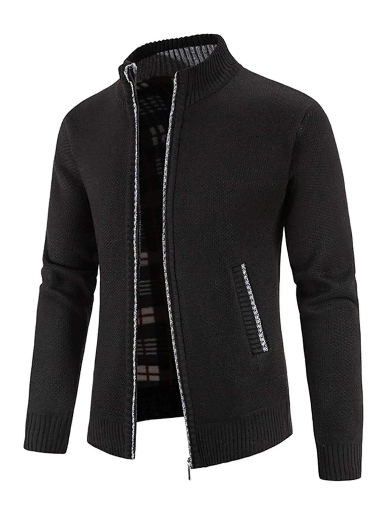 Men'S Winter Jacket Pocket Zipper Mock Neck Heated Jacket, Streetwear Classic Slim Long Sleeve Thermal Outerwear for Fall & Winter, Cold Weather Gear