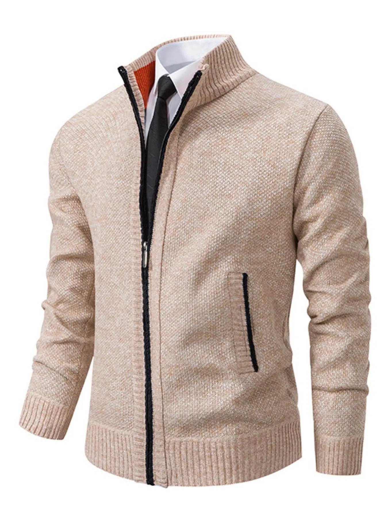 Men'S Winter Jacket Pocket Zipper Mock Neck Heated Jacket, Streetwear Classic Slim Long Sleeve Thermal Outerwear for Fall & Winter, Cold Weather Gear