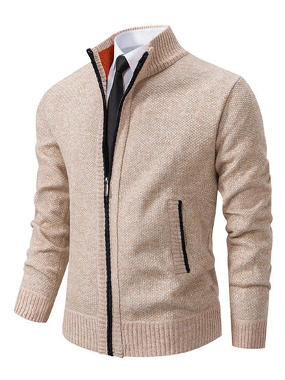 Men'S Winter Jacket Pocket Zipper Mock Neck Heated Jacket, Streetwear Classic Slim Long Sleeve Thermal Outerwear for Fall & Winter, Cold Weather Gear