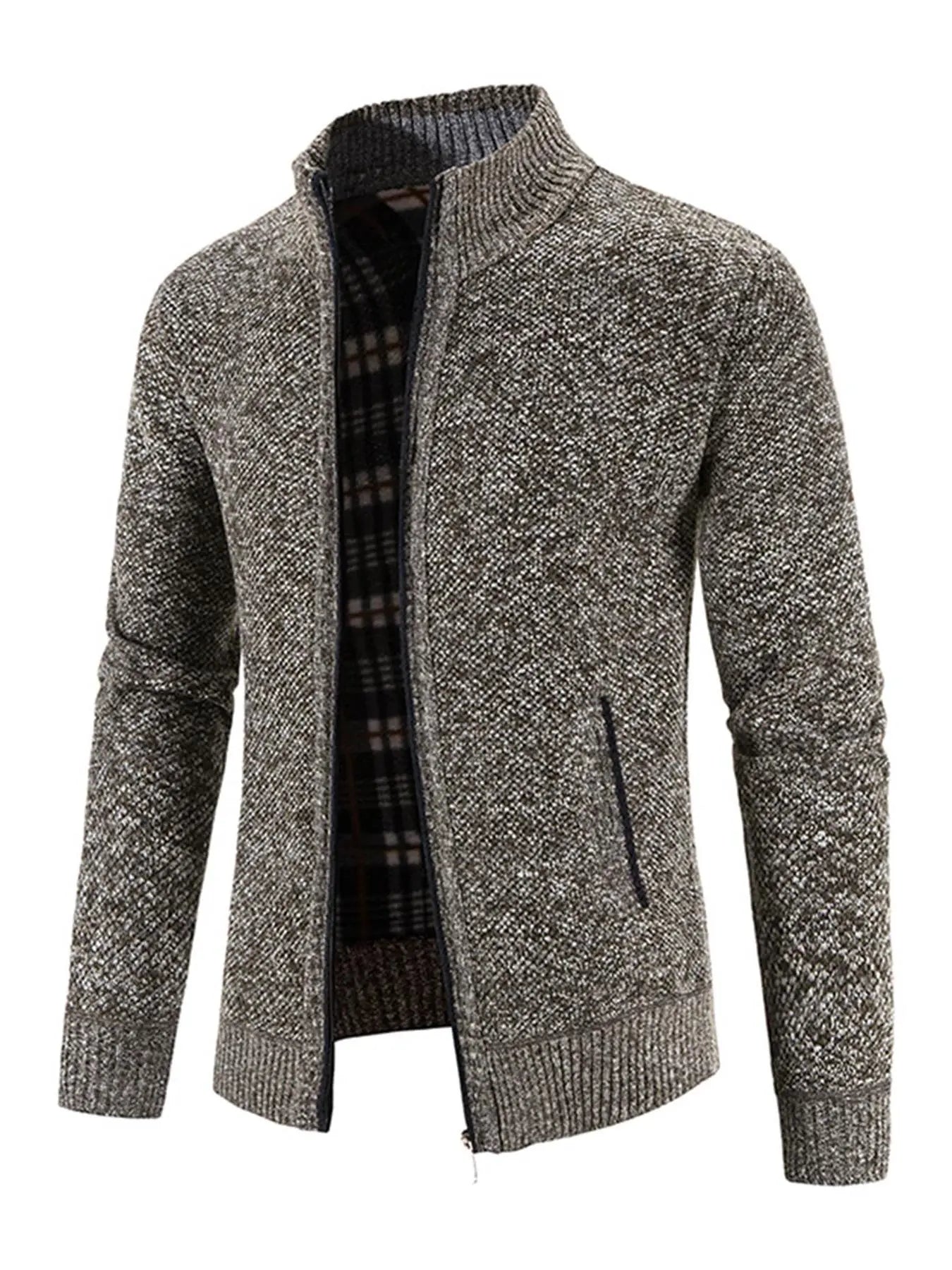 Men'S Winter Jacket Pocket Zipper Mock Neck Heated Jacket, Streetwear Classic Slim Long Sleeve Thermal Outerwear for Fall & Winter, Cold Weather Gear