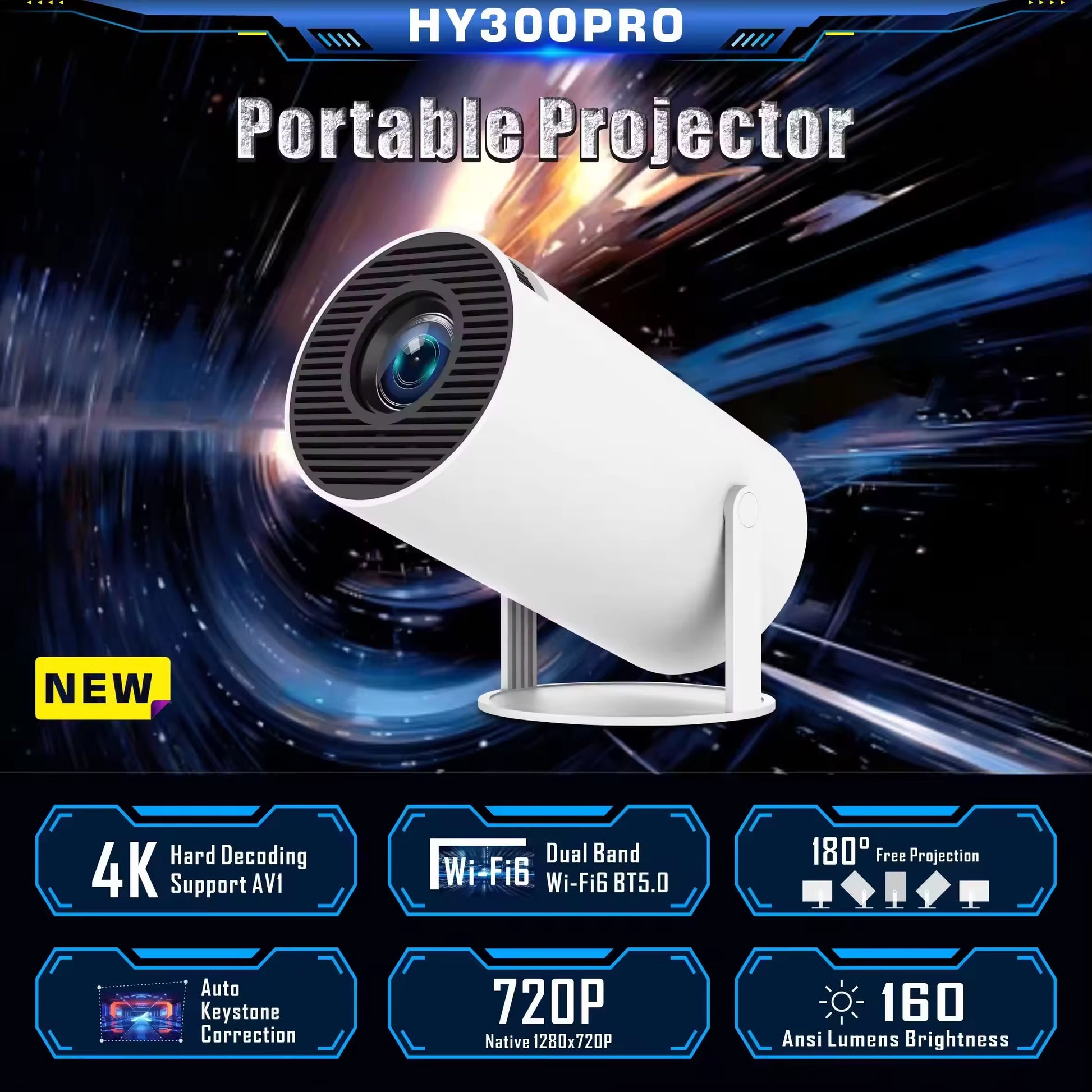 2026 NEW Mini Pocket HY300 Projector White Color 1080P Proyector Android Lcd Smart Projectors