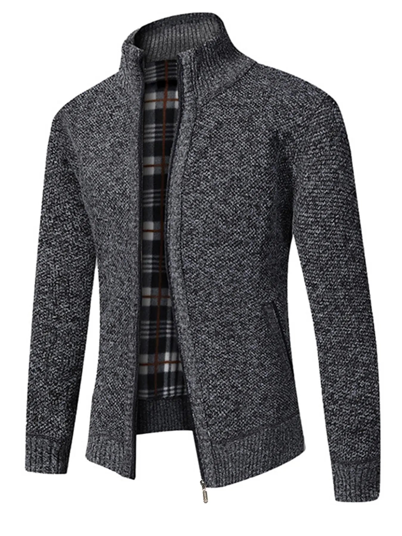 Men'S Winter Jacket Pocket Zipper Mock Neck Heated Jacket, Streetwear Classic Slim Long Sleeve Thermal Outerwear for Fall & Winter, Cold Weather Gear
