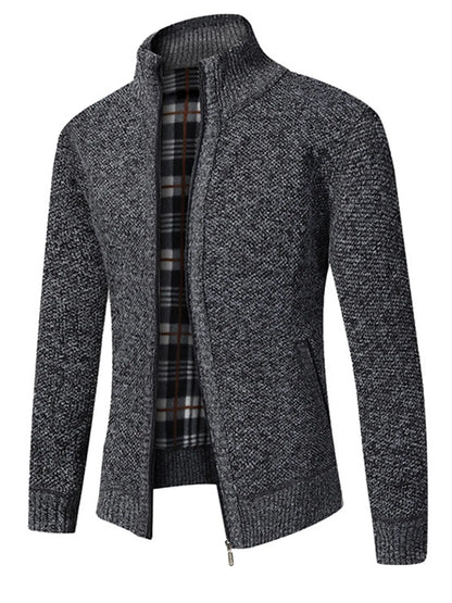 Men'S Winter Jacket Pocket Zipper Mock Neck Heated Jacket, Streetwear Classic Slim Long Sleeve Thermal Outerwear for Fall & Winter, Cold Weather Gear