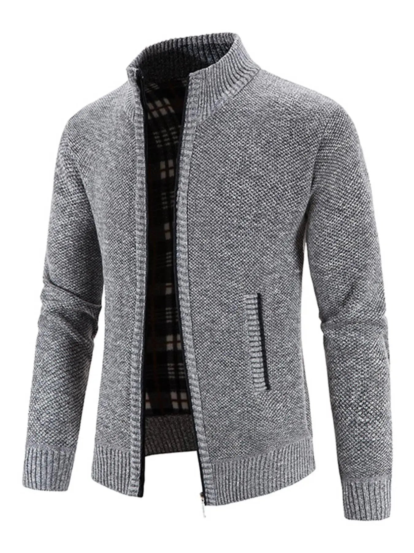 Men'S Winter Jacket Pocket Zipper Mock Neck Heated Jacket, Streetwear Classic Slim Long Sleeve Thermal Outerwear for Fall & Winter, Cold Weather Gear