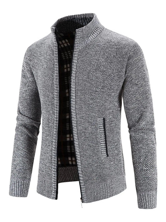 Men'S Winter Jacket Pocket Zipper Mock Neck Heated Jacket, Streetwear Classic Slim Long Sleeve Thermal Outerwear for Fall & Winter, Cold Weather Gear