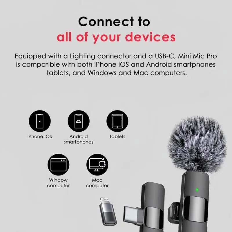 USB Rechargeable Professional Wireless Lapel Microphone, Plug-Play for Video Recording, Teaching, Interviews, Podcast, Mini Microfono, Perfect Gift for Mums