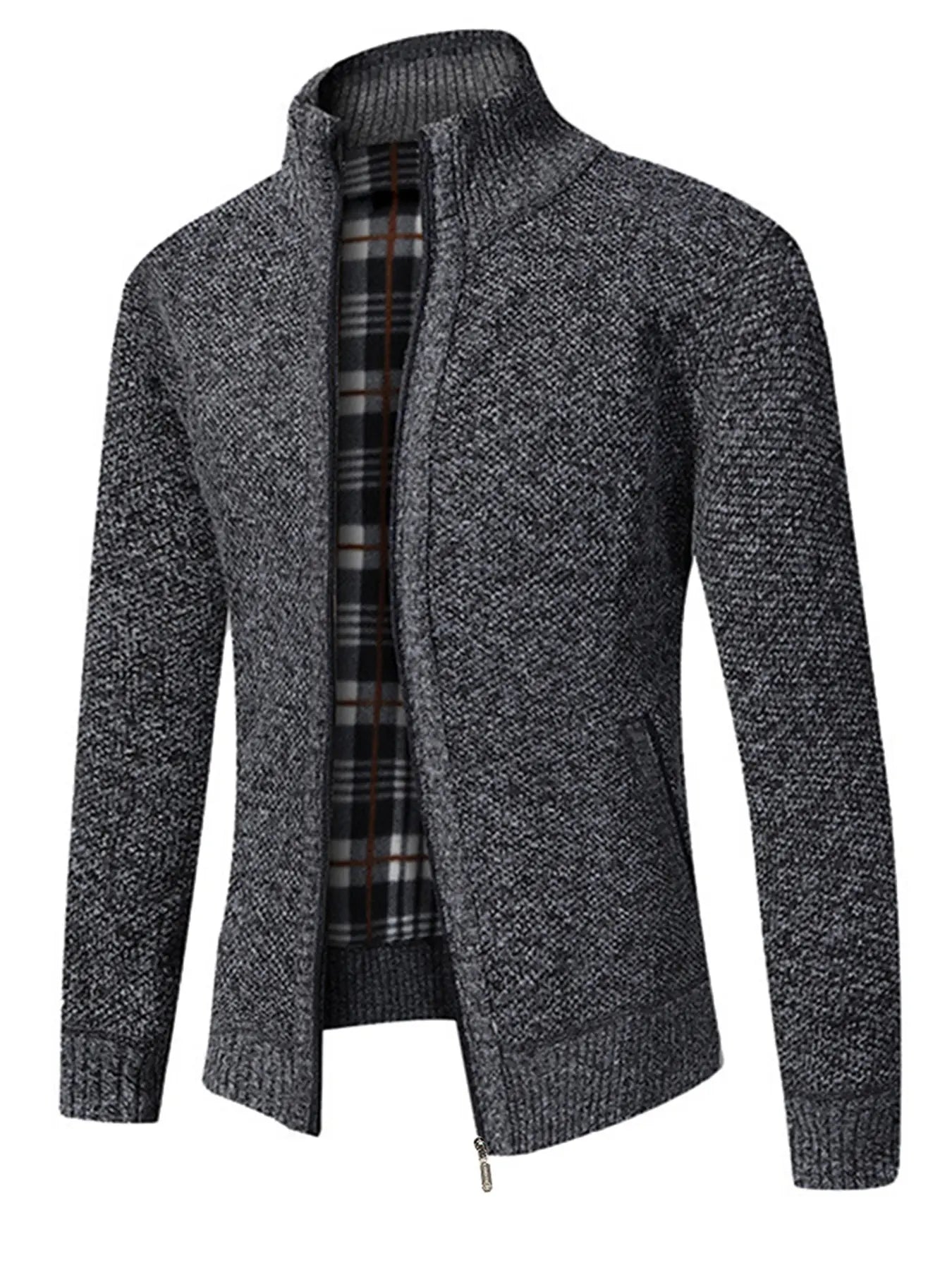 Men'S Winter Jacket Pocket Zipper Mock Neck Heated Jacket, Streetwear Classic Slim Long Sleeve Thermal Outerwear for Fall & Winter, Cold Weather Gear