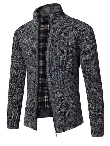 Men'S Winter Jacket Pocket Zipper Mock Neck Heated Jacket, Streetwear Classic Slim Long Sleeve Thermal Outerwear for Fall & Winter, Cold Weather Gear